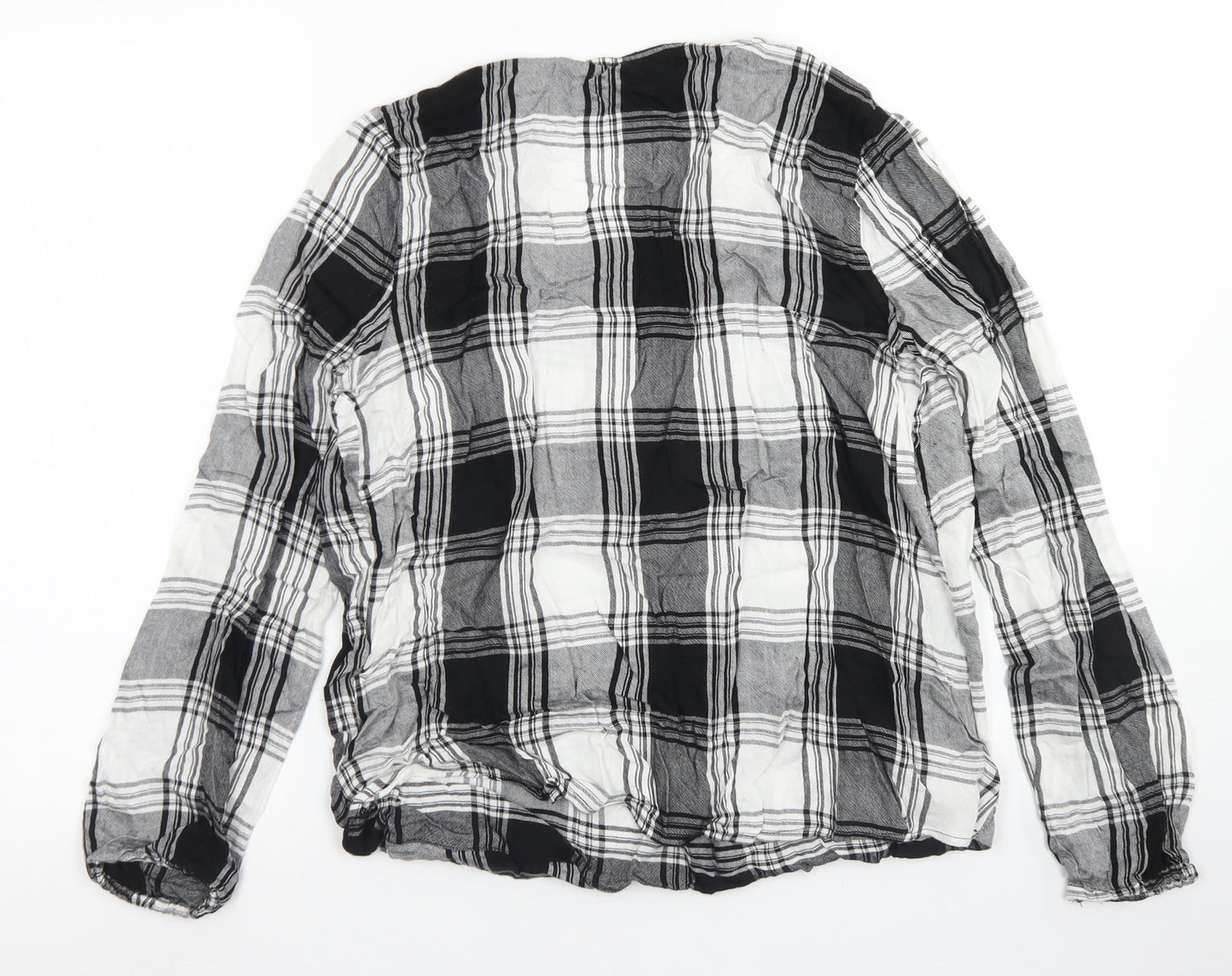 Papaya Womens Black Plaid Viscose Basic Blouse Size M V-Neck