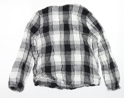 Papaya Womens Black Plaid Viscose Basic Blouse Size M V-Neck