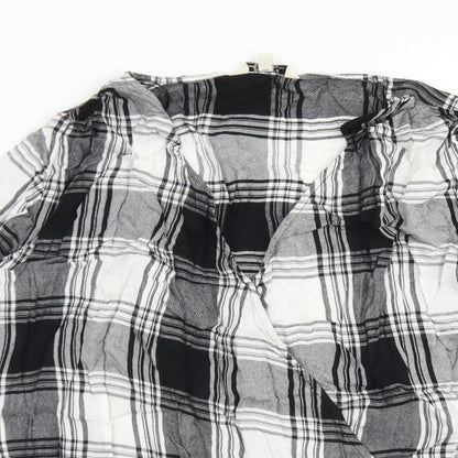 Papaya Womens Black Plaid Viscose Basic Blouse Size M V-Neck