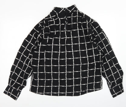 Primark Womens Black Check Viscose Basic Blouse Size 8 High Neck