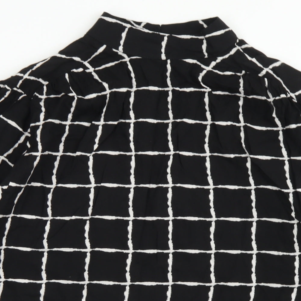 Primark Womens Black Check Viscose Basic Blouse Size 8 High Neck
