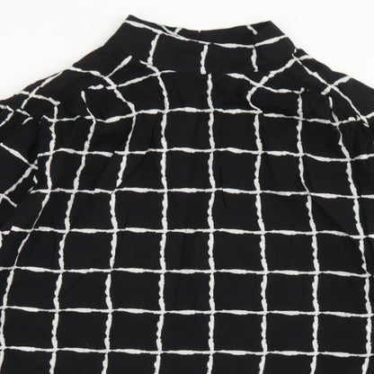 Primark Womens Black Check Viscose Basic Blouse Size 8 High Neck