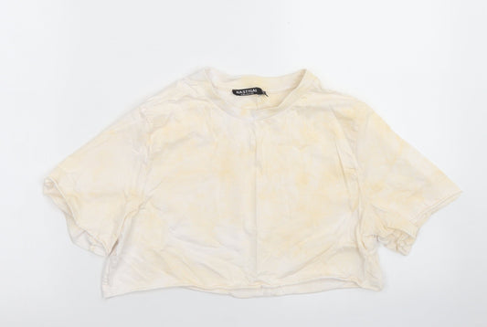 Nasty Gal Womens Yellow  Cotton Cropped T-Shirt Size 8 Crew Neck