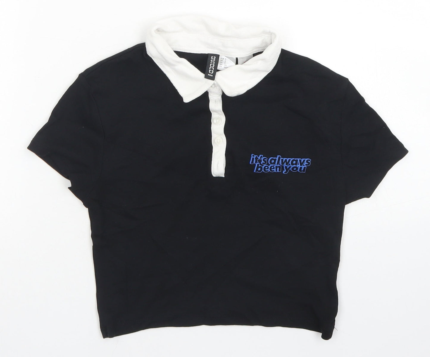 Womens UK Size S Divided Black Cropped Polo