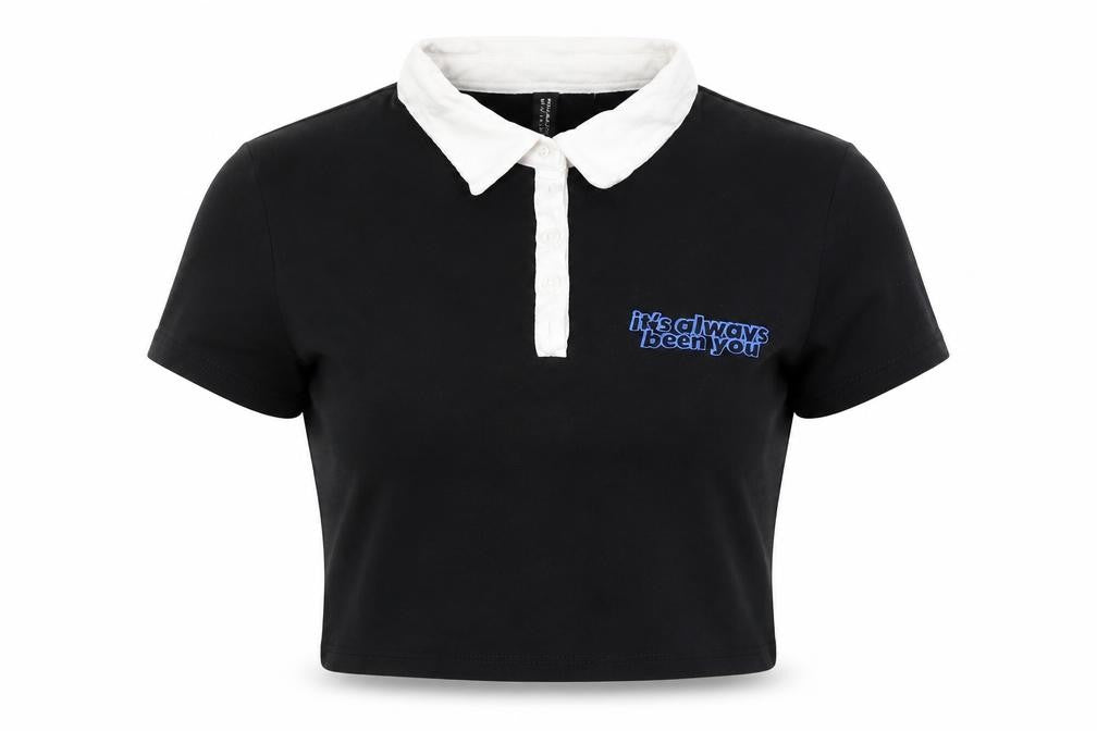 Womens UK Size S Divided Black Cropped Polo