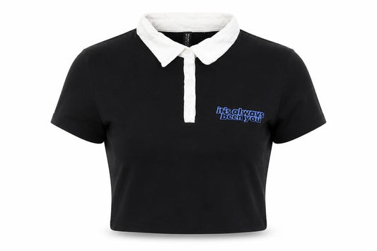 Womens UK Size S Divided Black Cropped Polo