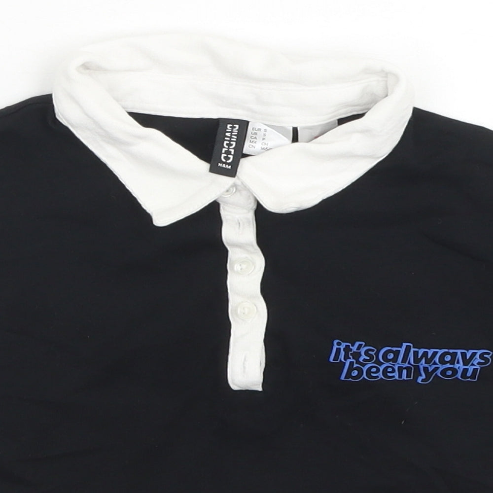 Womens UK Size S Divided Black Cropped Polo