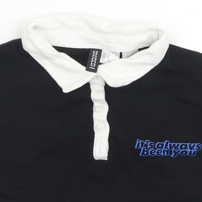 Womens UK Size S Divided Black Cropped Polo
