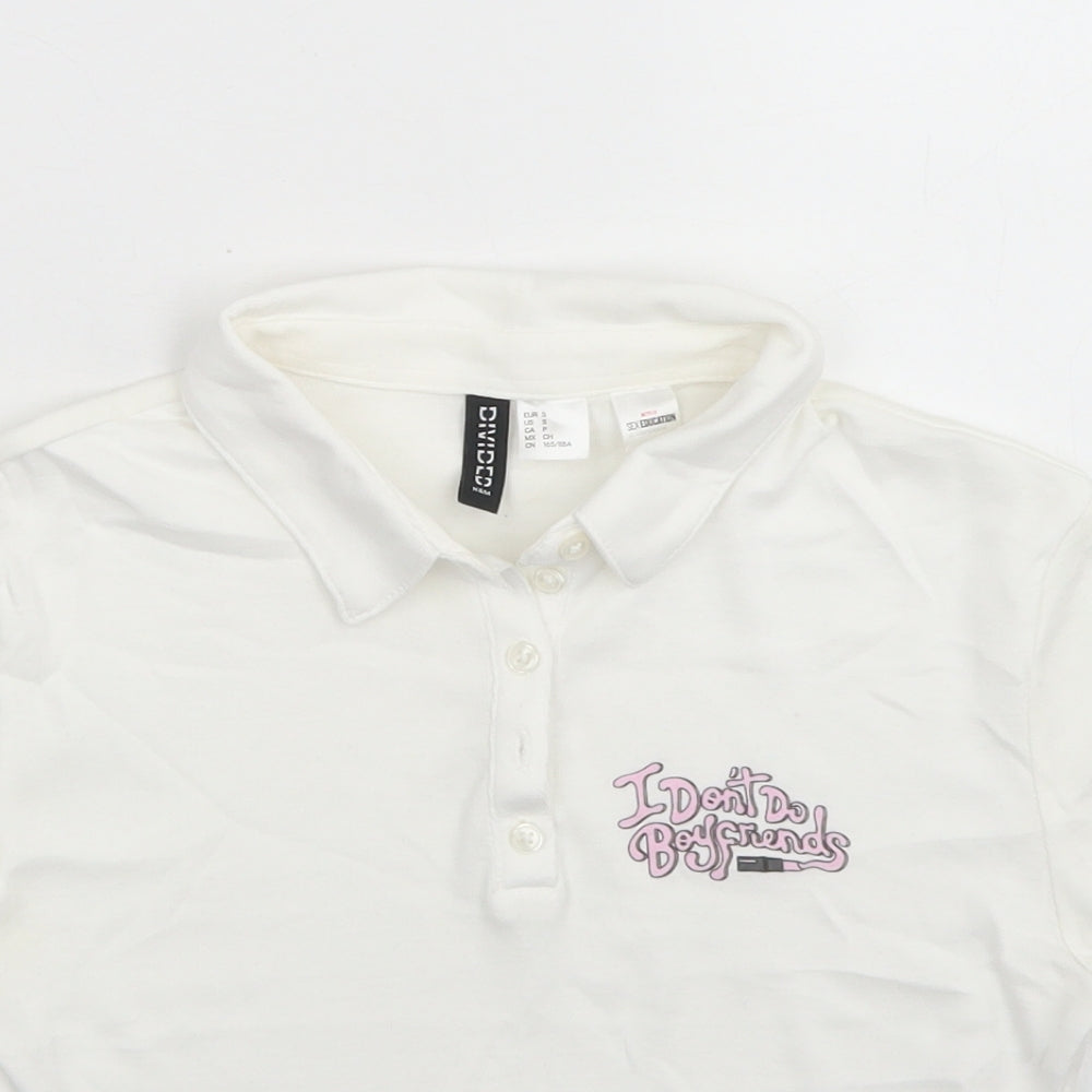 Womens UK Size S Divided White Cropped Polo