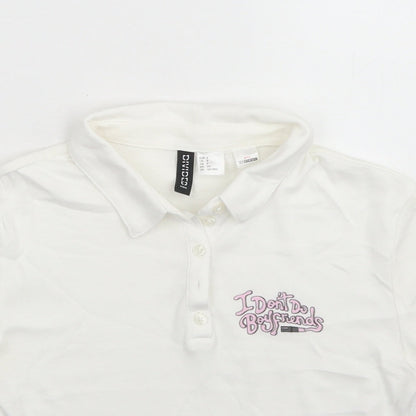 Womens UK Size S Divided White Cropped Polo