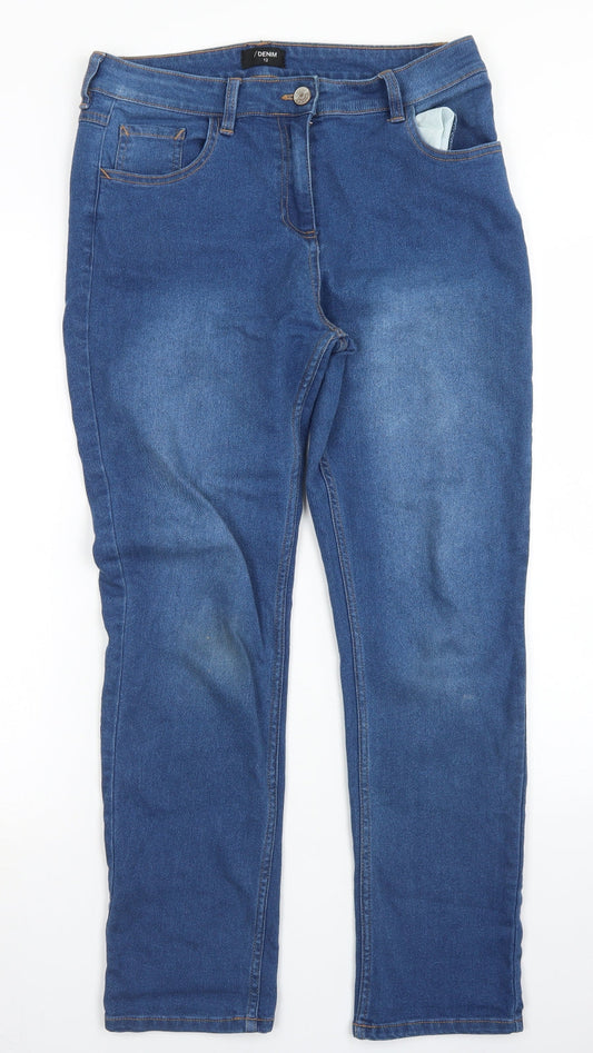 Front view of /Denim women’s blue cotton skinny jeans, size UK 12, 27-inch leg regular button
