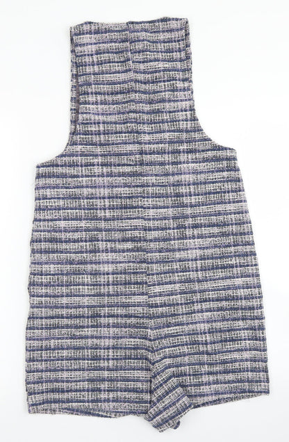 Stradivarius Womens Blue Plaid Polyester Playsuit One-Piece Size S  Button