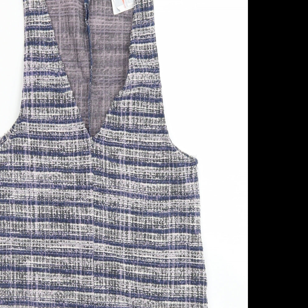 Stradivarius Womens Blue Plaid Polyester Playsuit One-Piece Size S  Button