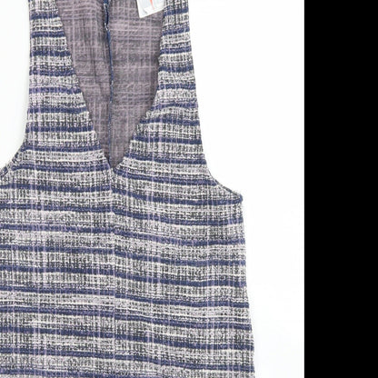 Stradivarius Womens Blue Plaid Polyester Playsuit One-Piece Size S  Button