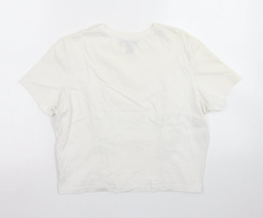 Additional front view of 915 Generation girls’ white cotton basic t-shirt, size 14-15, years crew neck - lace up front