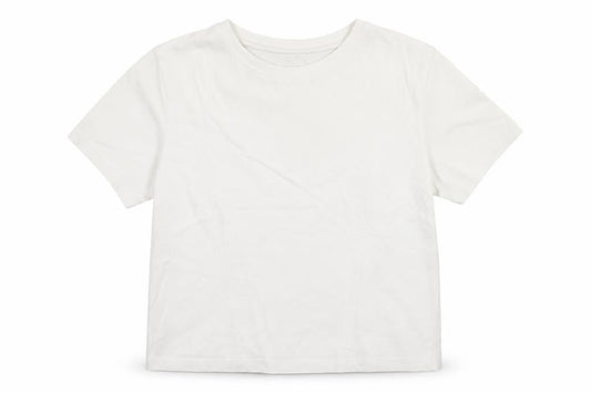 Front view of 915 Generation girls’ white cotton basic t-shirt, size 14-15, years crew neck - lace up front