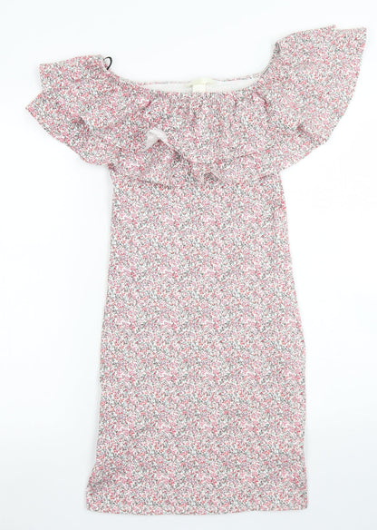 H&M Womens Pink Floral Cotton Bodycon  Size XS  Off the Shoulder
