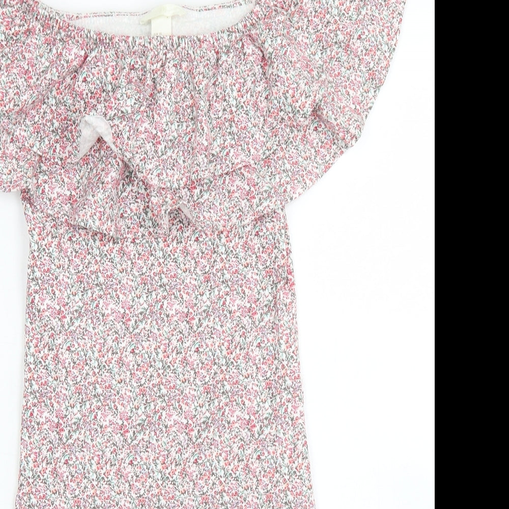 H&M Womens Pink Floral Cotton Bodycon  Size XS  Off the Shoulder