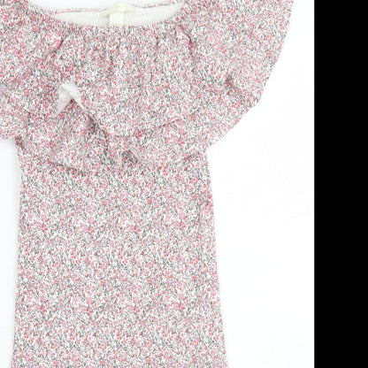 H&M Womens Pink Floral Cotton Bodycon  Size XS  Off the Shoulder
