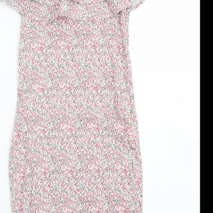 H&M Womens Pink Floral Cotton Bodycon  Size XS  Off the Shoulder