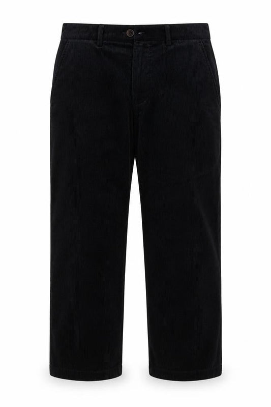 Front view of Brook Taverner men’s blue cotton capri trousers, size 34, 28-inch leg regular button