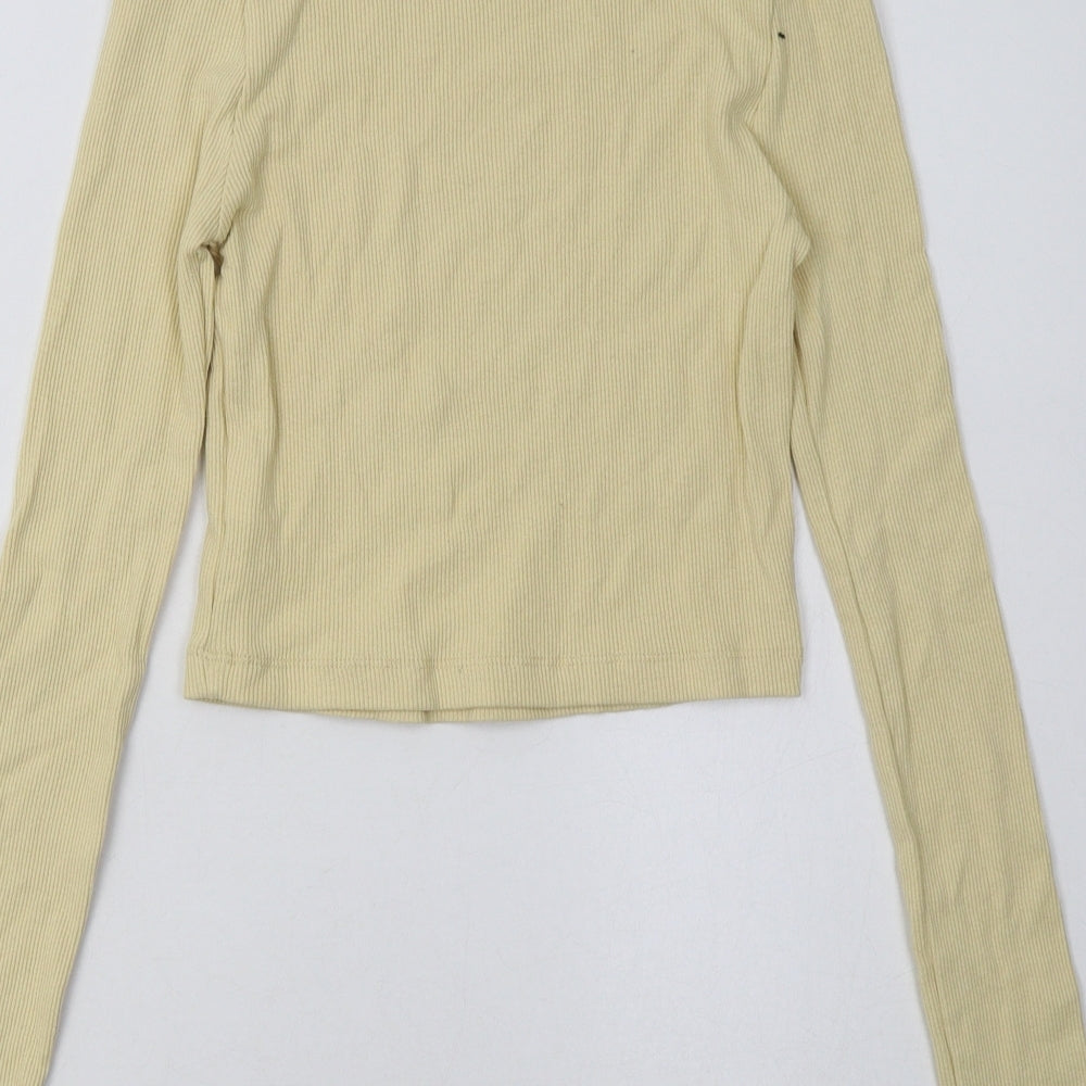 PRETTYLITTLETHING Womens Yellow  Polyester Pullover Sweatshirt Size 10  Pullover - Cropped