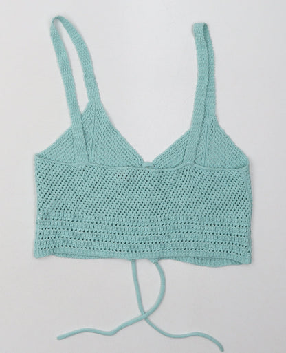 PRETTYLITTLETHING Womens Blue  Cotton Cropped Tank Size M V-Neck