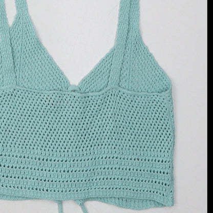 PRETTYLITTLETHING Womens Blue  Cotton Cropped Tank Size M V-Neck