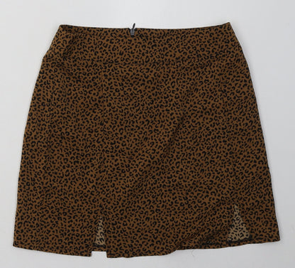 SheIn Womens Brown Animal Print Polyester A-Line Skirt Size S   Zip