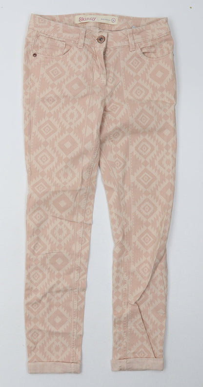 bext Womens Pink Argyle/Diamond Cotton Skinny Jeans Size 8 L28 in Regular Button