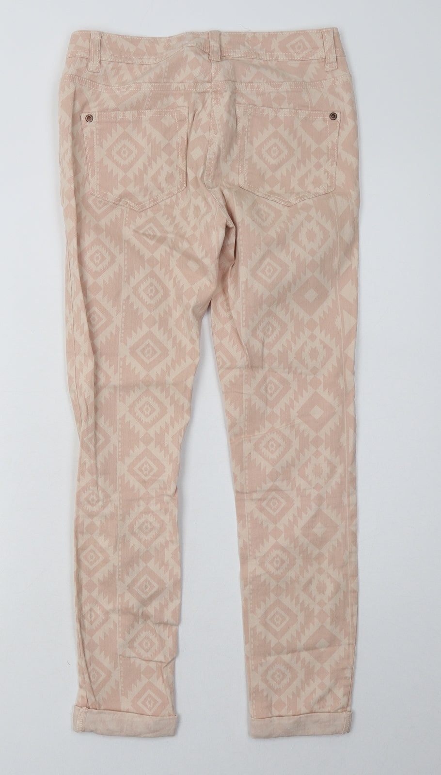 bext Womens Pink Argyle/Diamond Cotton Skinny Jeans Size 8 L28 in Regular Button