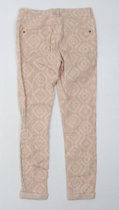 bext Womens Pink Argyle/Diamond Cotton Skinny Jeans Size 8 L28 in Regular Button