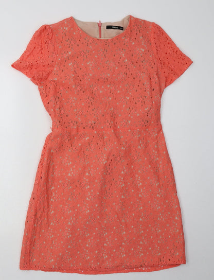 Oasis Womens Pink Floral Cotton A-Line  Size 12  Crew Neck Zip