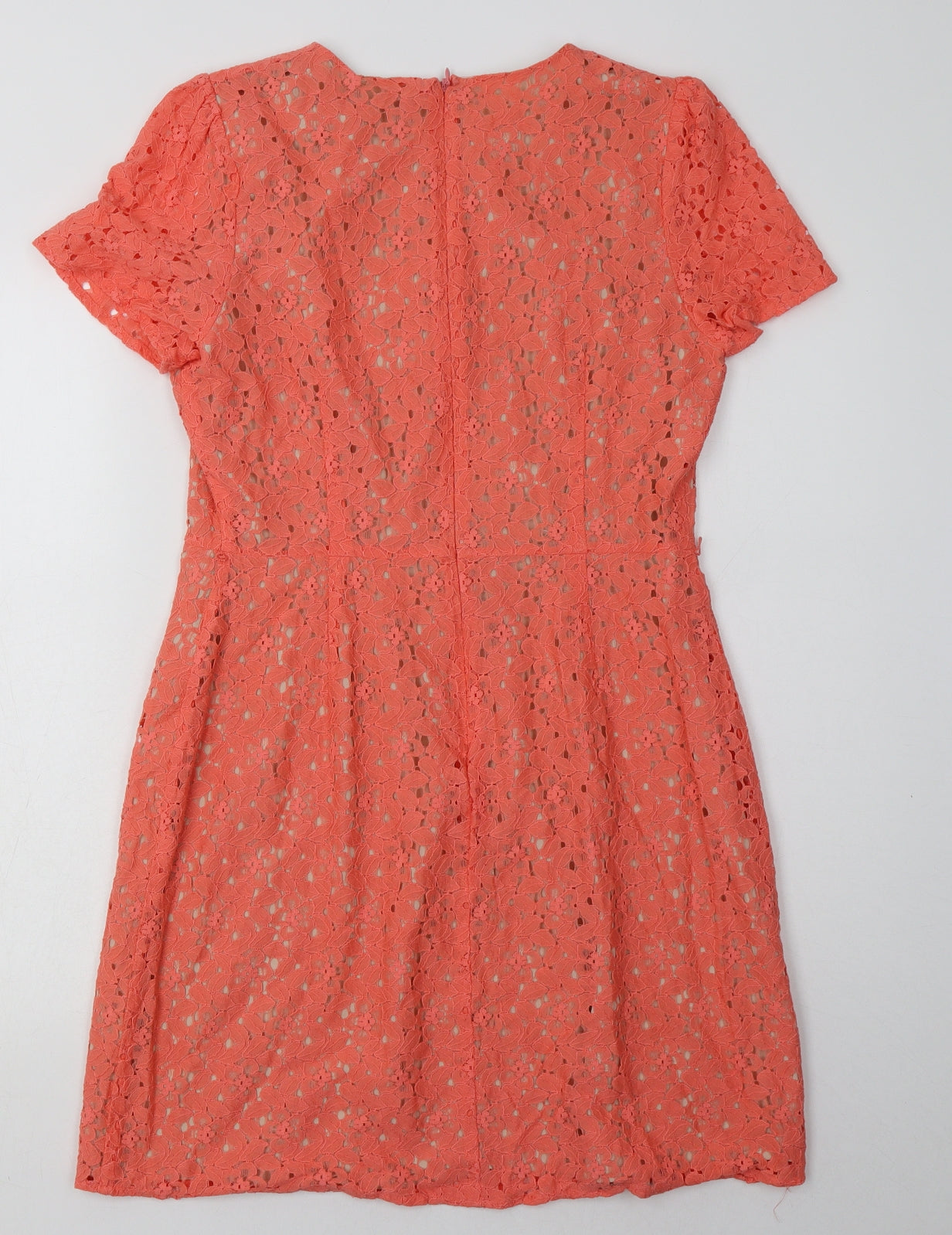 Oasis Womens Pink Floral Cotton A-Line  Size 12  Crew Neck Zip