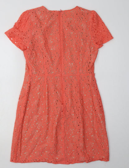 Oasis Womens Pink Floral Cotton A-Line  Size 12  Crew Neck Zip