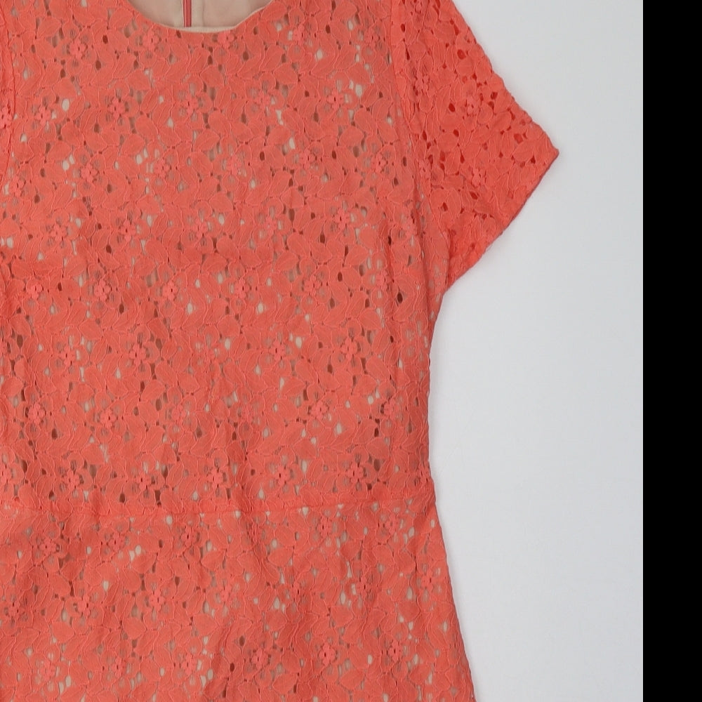 Oasis Womens Pink Floral Cotton A-Line  Size 12  Crew Neck Zip