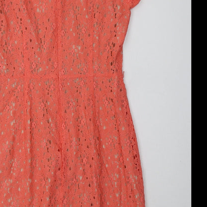 Oasis Womens Pink Floral Cotton A-Line  Size 12  Crew Neck Zip