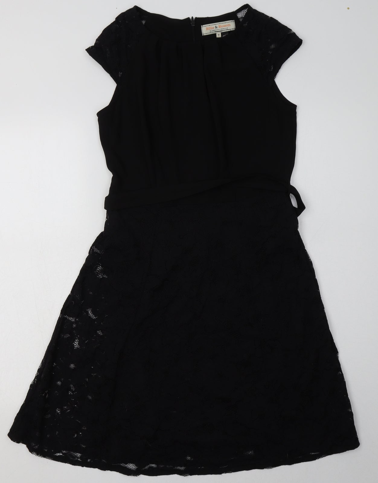 Dorothy Perkins Womens Black  Cotton A-Line  Size 10  Crew Neck Zip