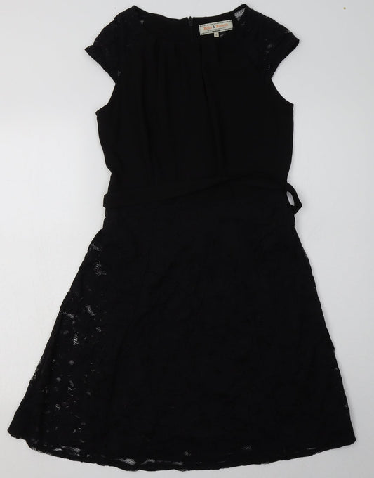 Dorothy Perkins Womens Black  Cotton A-Line  Size 10  Crew Neck Zip