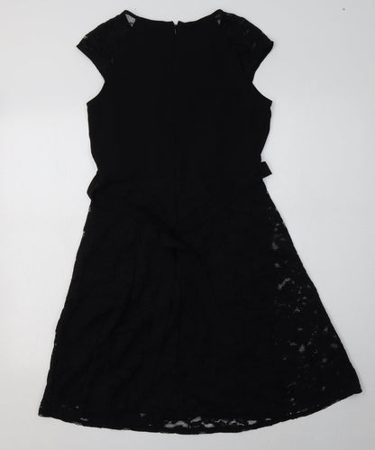 Dorothy Perkins Womens Black  Cotton A-Line  Size 10  Crew Neck Zip