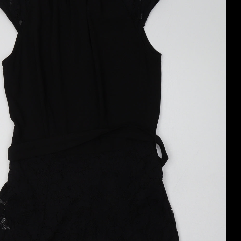 Dorothy Perkins Womens Black  Cotton A-Line  Size 10  Crew Neck Zip