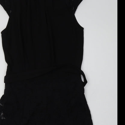 Dorothy Perkins Womens Black  Cotton A-Line  Size 10  Crew Neck Zip