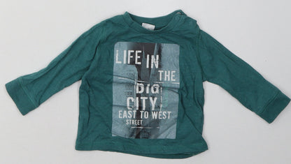 F&F Boys Green  Cotton Basic Casual Size 3-6 Months Crew Neck Buckle - life in the big city