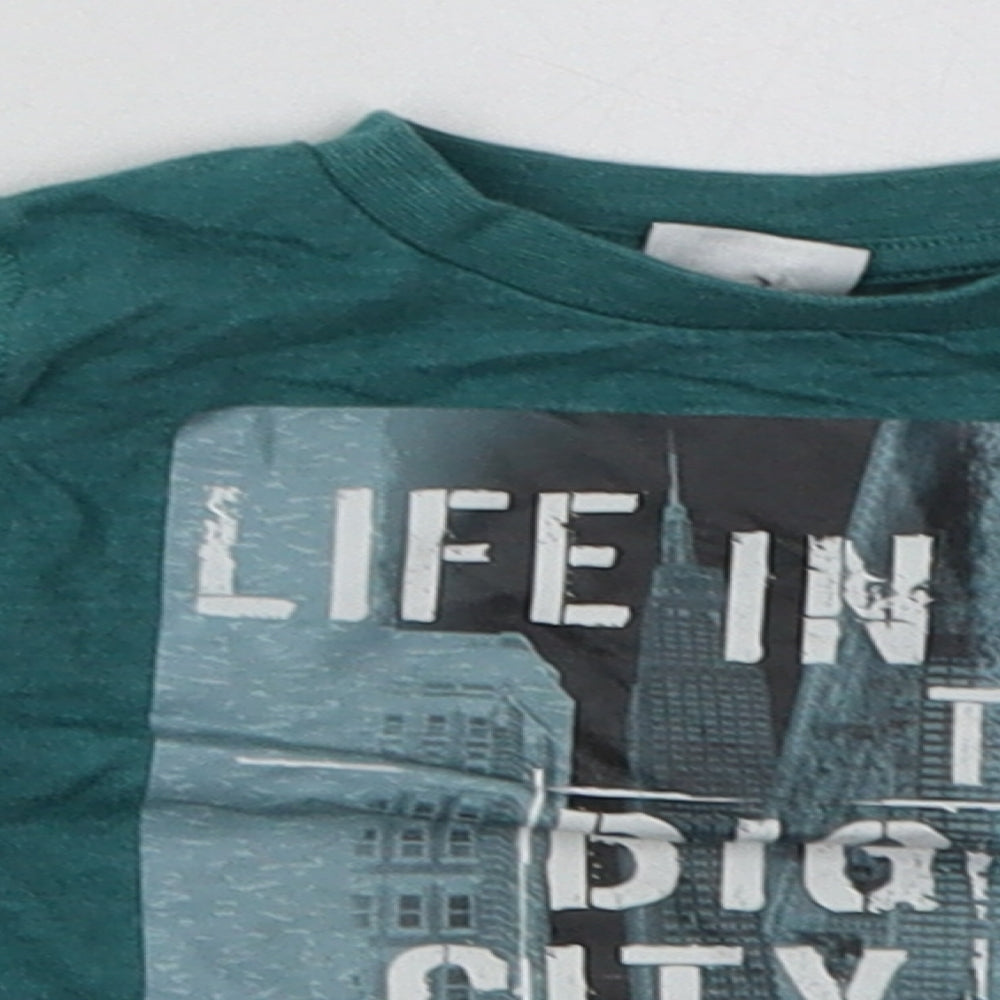 F&F Boys Green  Cotton Basic Casual Size 3-6 Months Crew Neck Buckle - life in the big city
