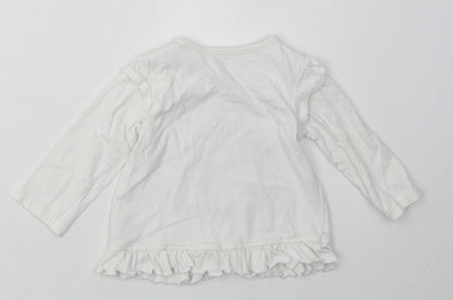 Nutmeg Girls White  Cotton Basic Casual Size 6-9 Months Crew Neck Pullover - all wrapped up with love