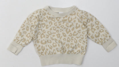 Gap Girls Beige Animal Print Cotton Basic Casual Size 12-18 Months Crew Neck Pullover