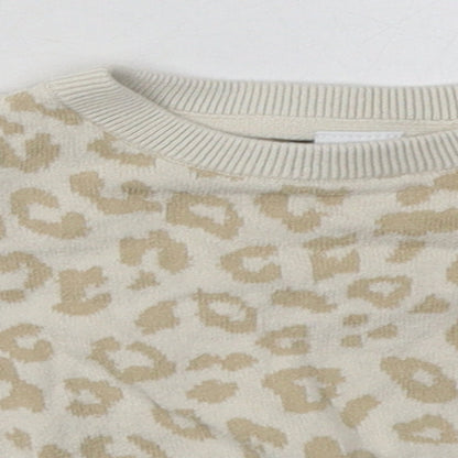 Gap Girls Beige Animal Print Cotton Basic Casual Size 12-18 Months Crew Neck Pullover