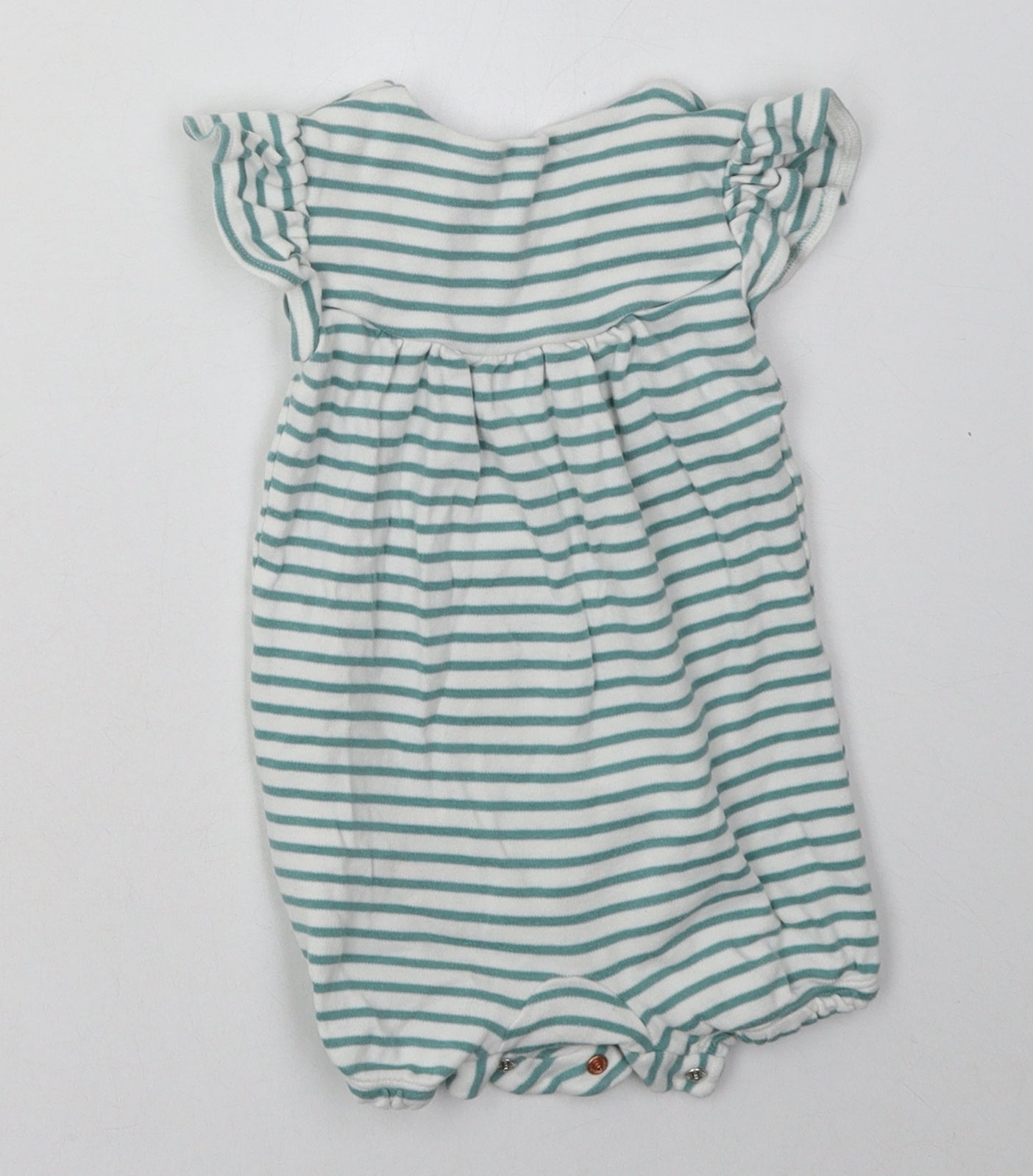 Marks and Spencer Baby Green Striped Cotton Babygrow One-Piece Size 6-9 Months  Buckle