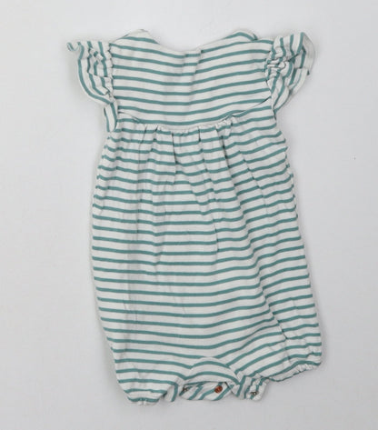 Marks and Spencer Baby Green Striped Cotton Babygrow One-Piece Size 6-9 Months  Buckle