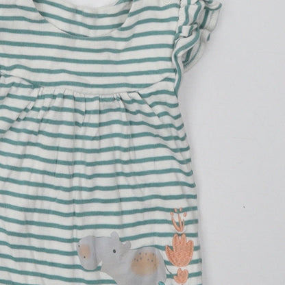 Marks and Spencer Baby Green Striped Cotton Babygrow One-Piece Size 6-9 Months  Buckle